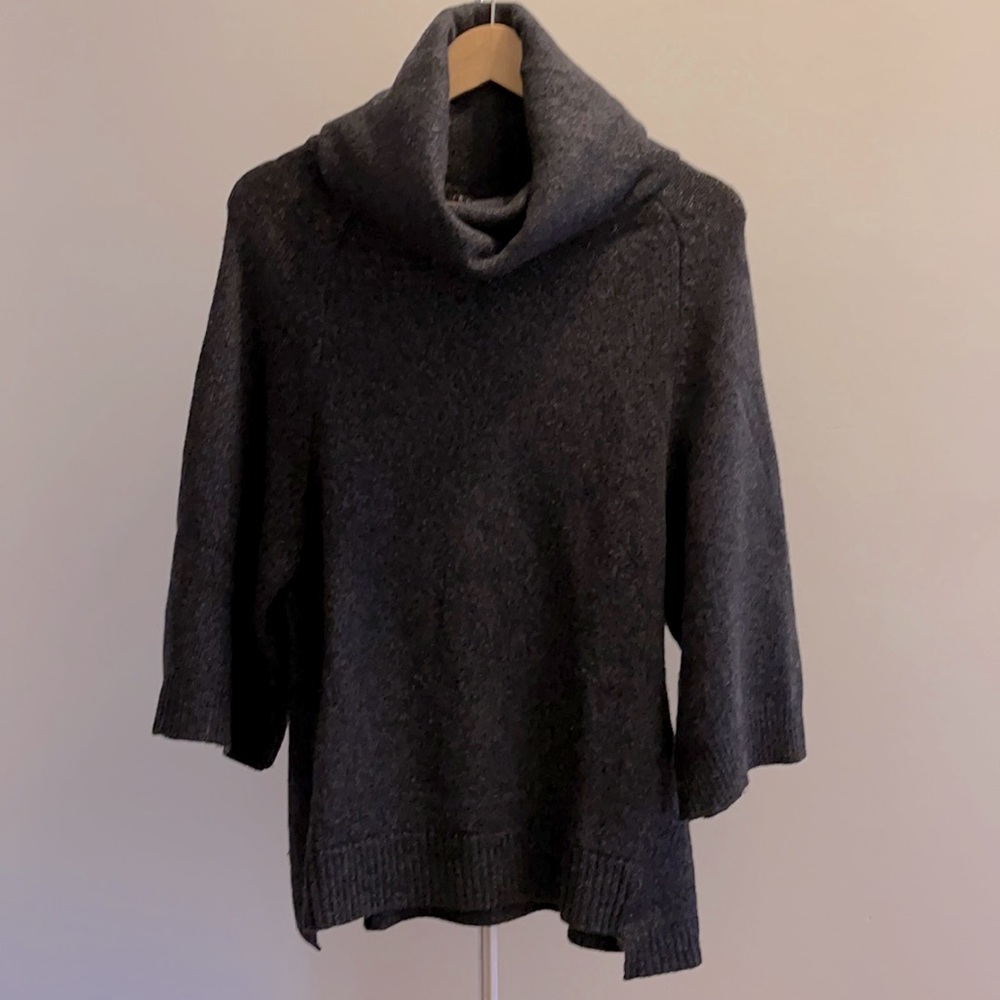 Theory Cowl Neck Grey Wool Silk 3/4 Sleeve SZ XS